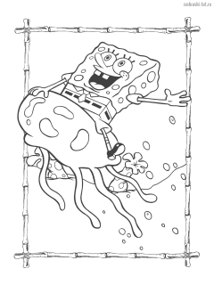 Раскраски Губка Боб Квадратные Штаны (SpongeBob SquarePants) Губка Боб на медузе